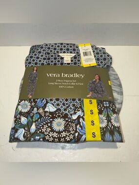 Vera Bradley Women's 2-Piece Pajama Set Long Sleeve Notch Collar&Pant  Small-NWT